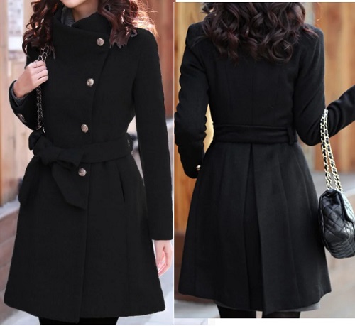 Palton dama de iarna cu cordon in talie negru online