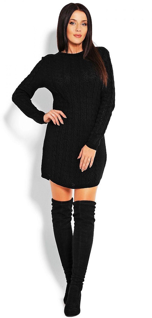 Rochie pulover tricotata moala si elastica Marta Neagra Pret 115 RON, Comanda pe Klerenfashion