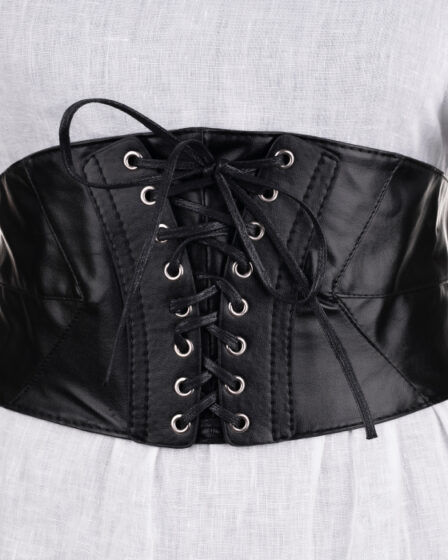 Centura corset lata din piele ecologica cu siret si capse argintii