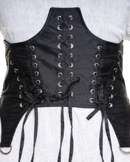 Centura corset lata 20 cm din material textil cu trei randuri de sireturi si capse argintii