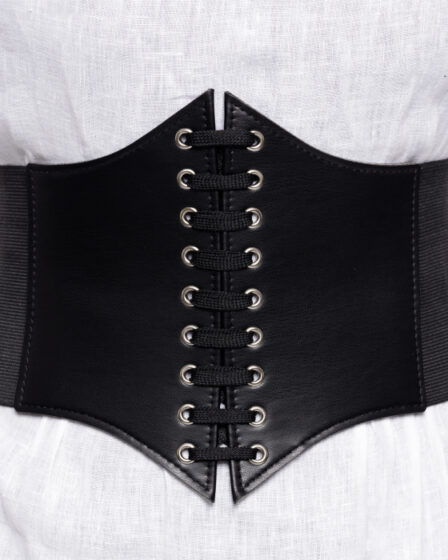 Centura corset lata din piele ecologica cu siret si capse metalice