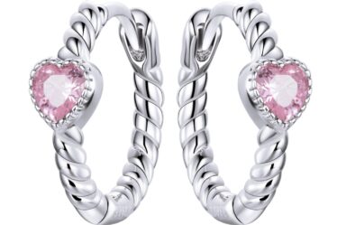 Cercei din argint Pink Heart Hoops