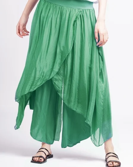Pantaloni petrecuti din matase naturala verde smarald